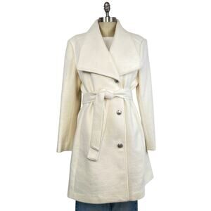 Vince Camuto Off-White Cream Belted Long Coat (Sz L)